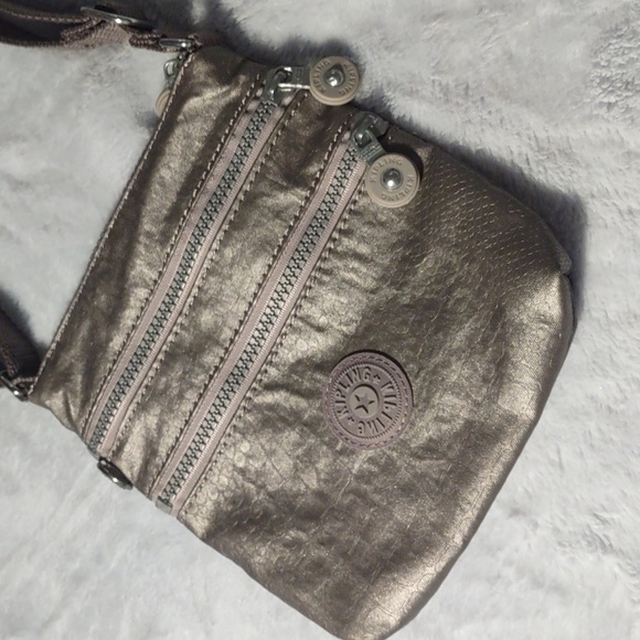 Kipling Alvar Extra Small Pewter Metallic 3 Pocket Mini Crossbody EUC - Picture 2 of 13